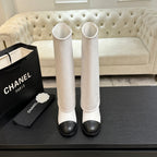 CC 26s Chunky Heel Tro r Boots Black White Sheepskin 673038