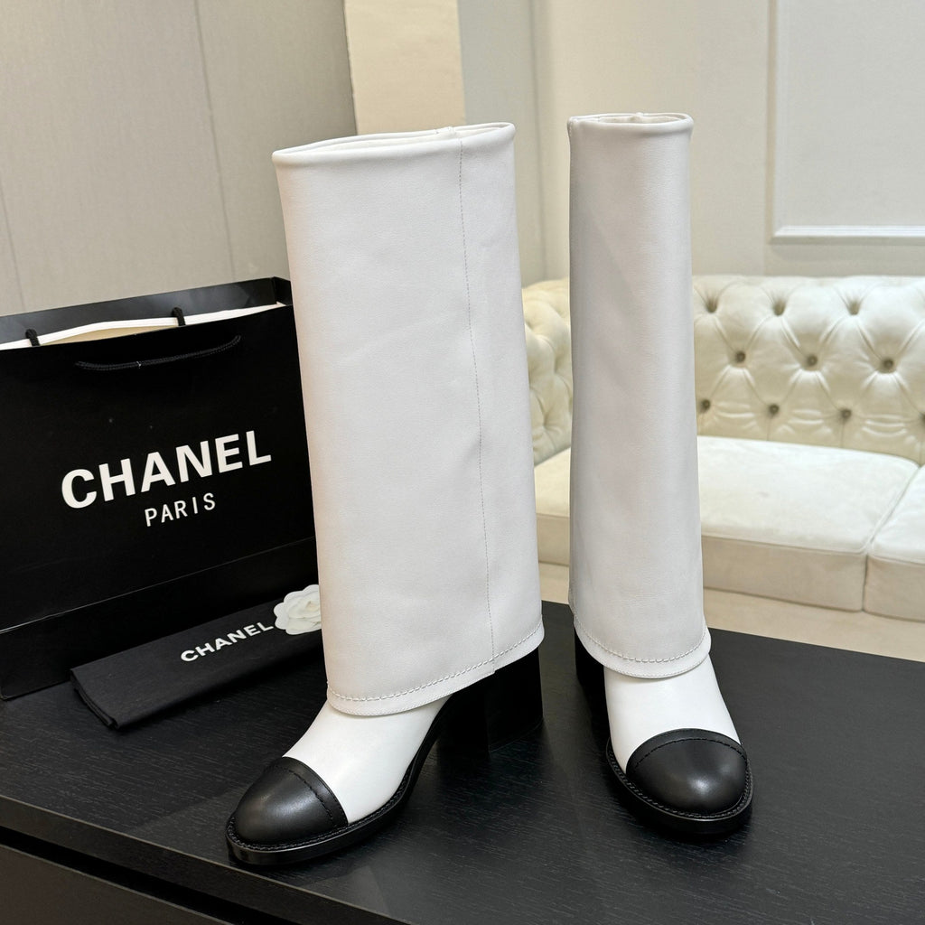 CC 26s Chunky Heel Tro r Boots Black White Sheepskin 673038