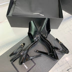 SL FISH MOUTH SANDAL PUMP BLACK POLISHED CALFSKIN