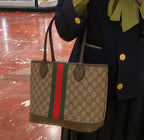 GG OPHIDIA SMALL 25 TOTE IN BEIGE AND EBONY CANVAS