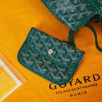 ANJOU MINI BAG 20 IN GREEN GOYARDINE CANVAS AND CALFSKIN WITH CARTOON PATCH