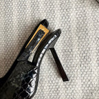 LEE SLINGBACK PUMPS 105 IN BLACK CROCODILE-EMBOSSED LEATHER