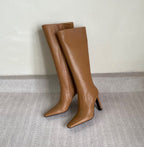 YSL Jill Boots 75mm Brown Smooth Cafskin 429096