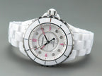 J12 Automatic White Ceramic Pink Diamond Numerals White Dial