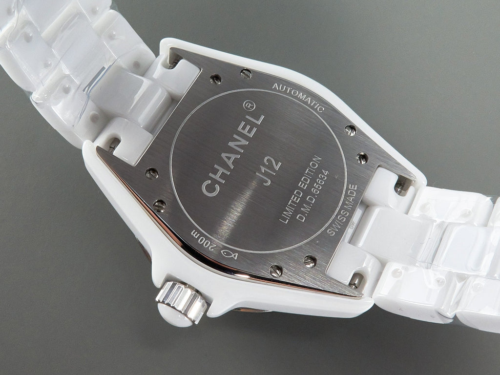 J12 Automatic White Ceramic Pink Diamond Numerals White Dial