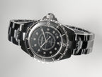 J12 Date Automatic Black Ceramic Diamond Numerals Black Dial White Steel Hands