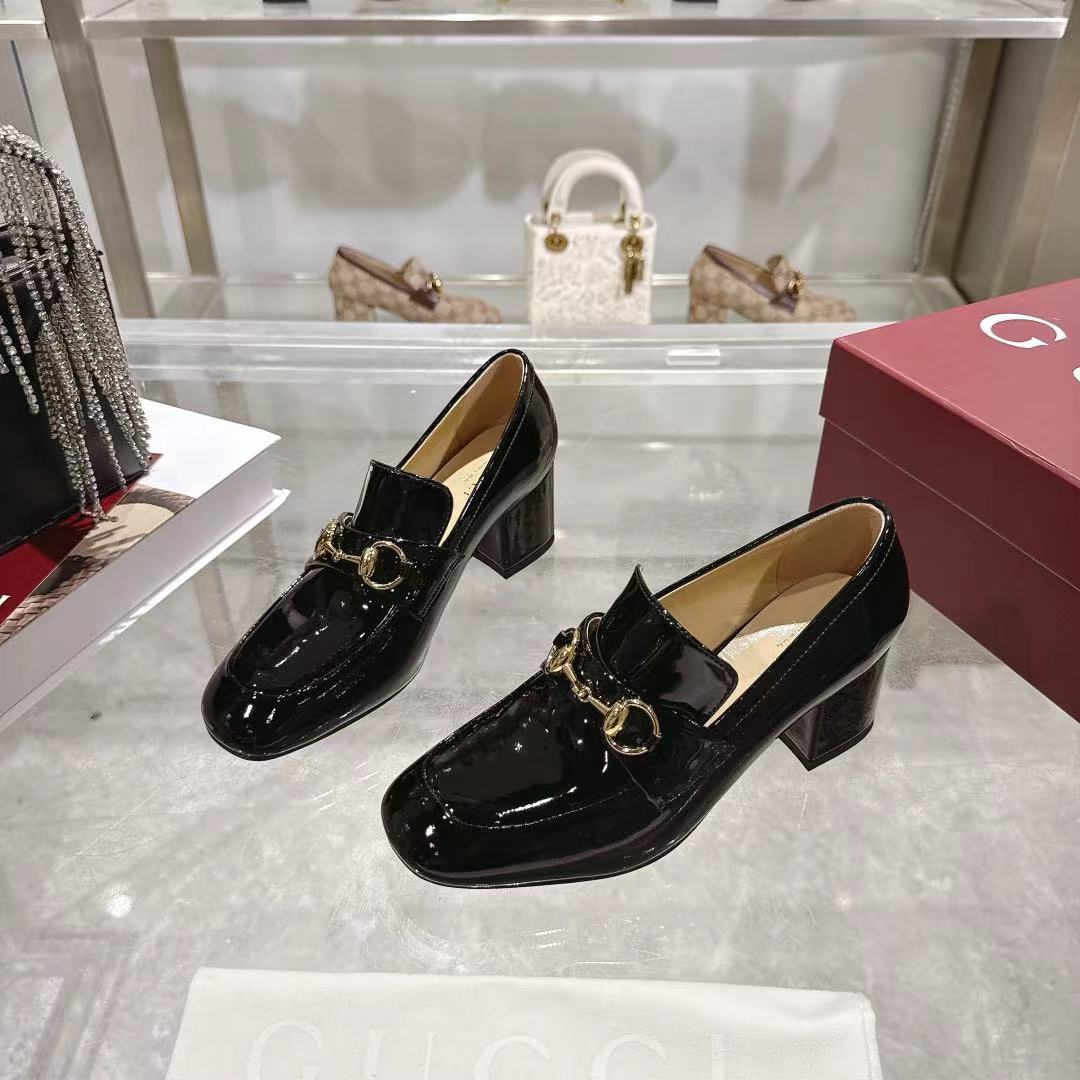 GG Women's Loafer Pump 55mm Horsebit Black Patent leather 502603