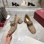 GG Women's Loafer Pump 55mm Horsebit Beige Canvas 502604