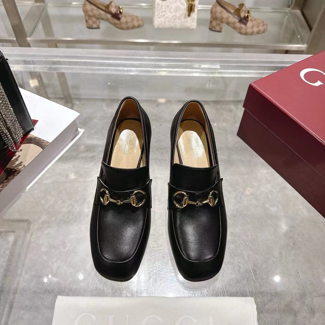GG Women's Loafer Pump 55mm Horsebit Black Soft Cowhide 502606