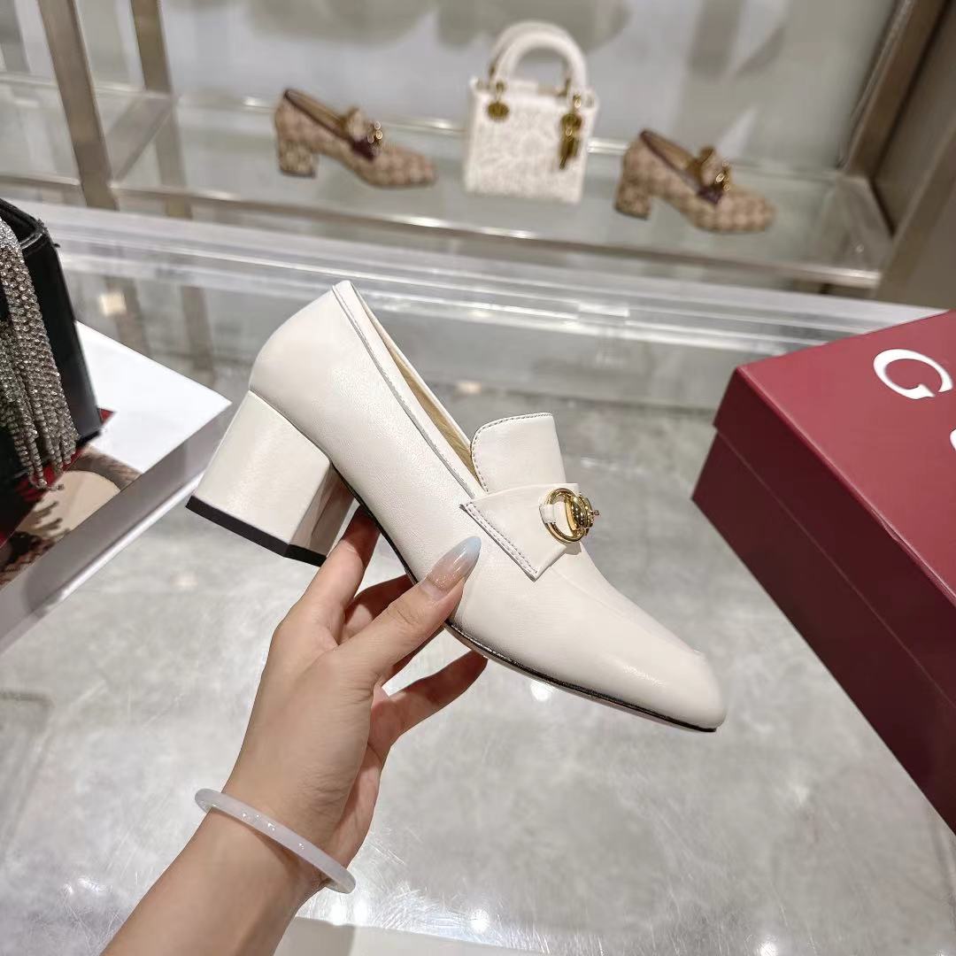 GG Women's Loafer Pump 55mm Horsebit Ivory Soft Cowhide 502607