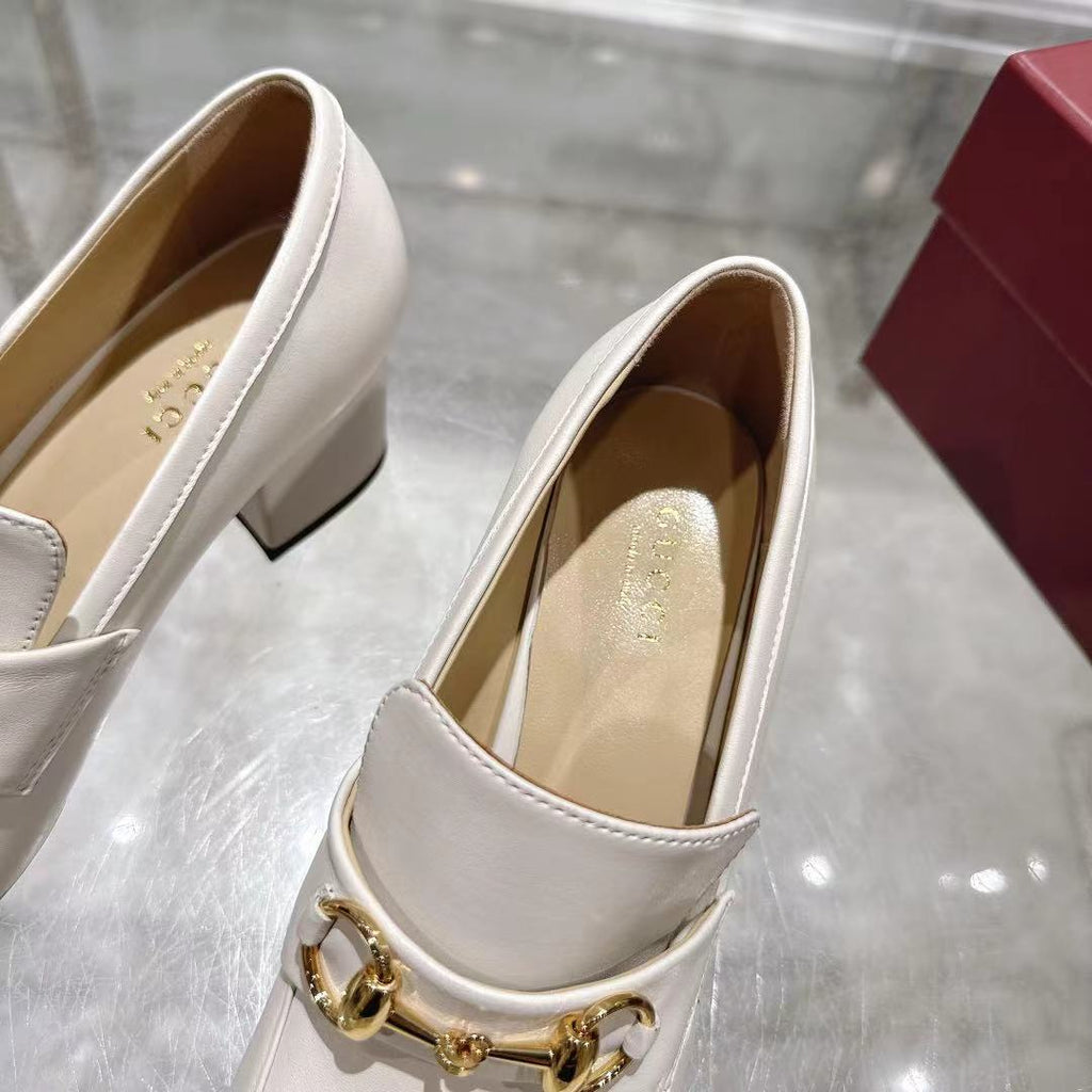 GG Women's Loafer Pump 55mm Horsebit Ivory Soft Cowhide 502607