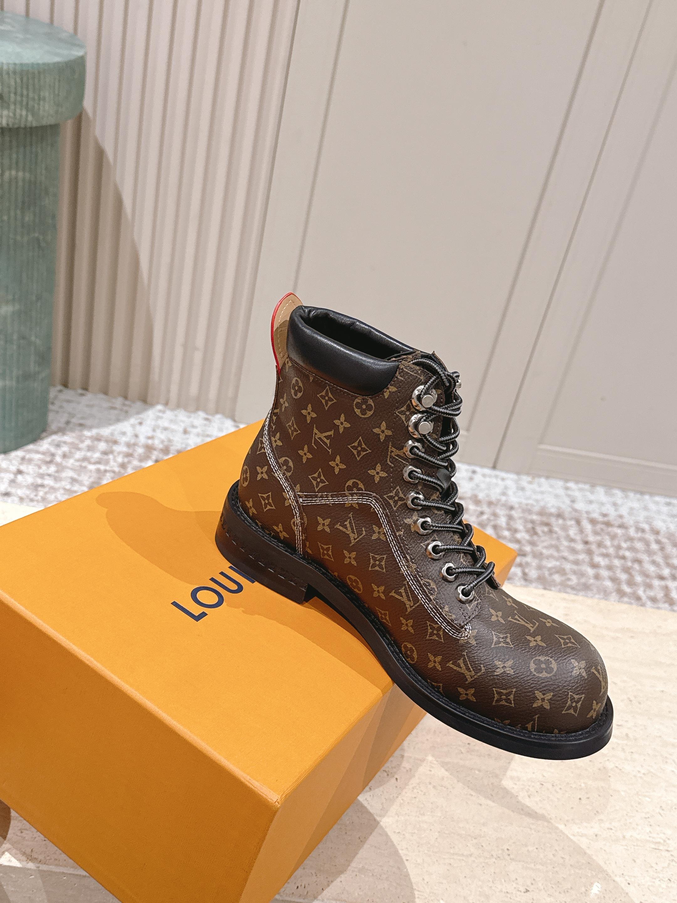 LV Ankle Boots Brown Black Monogram Canvas 555689