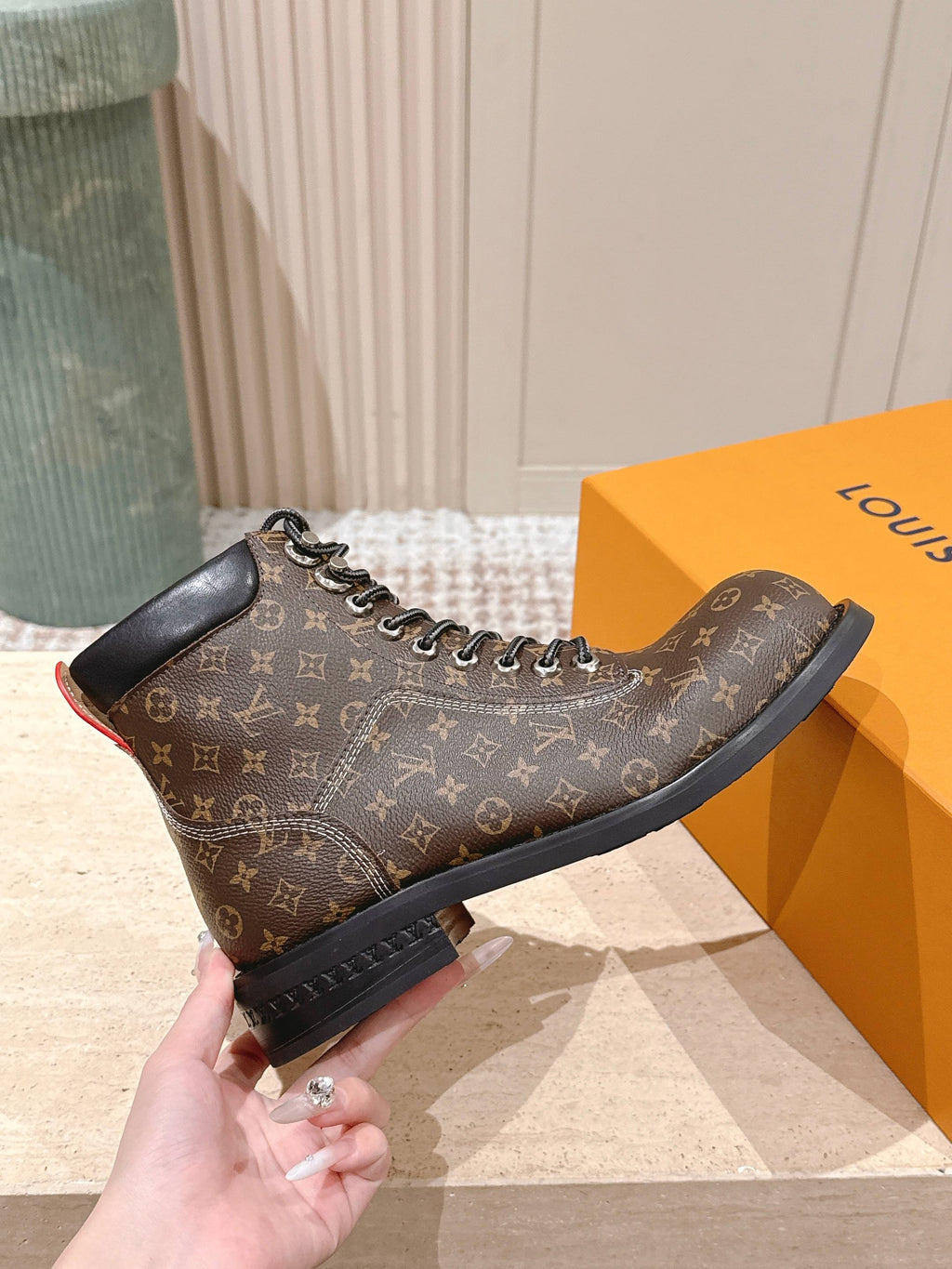 LV Ankle Boots Brown Black Monogram Canvas 555689