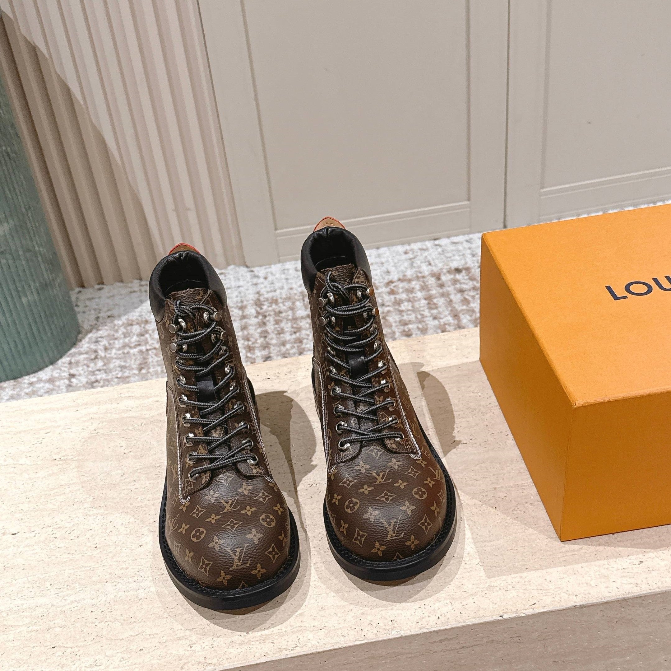 LV Ankle Boots Brown Black Monogram Canvas 555689