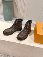 LV Ankle Boots Brown Black Monogram Canvas 555689