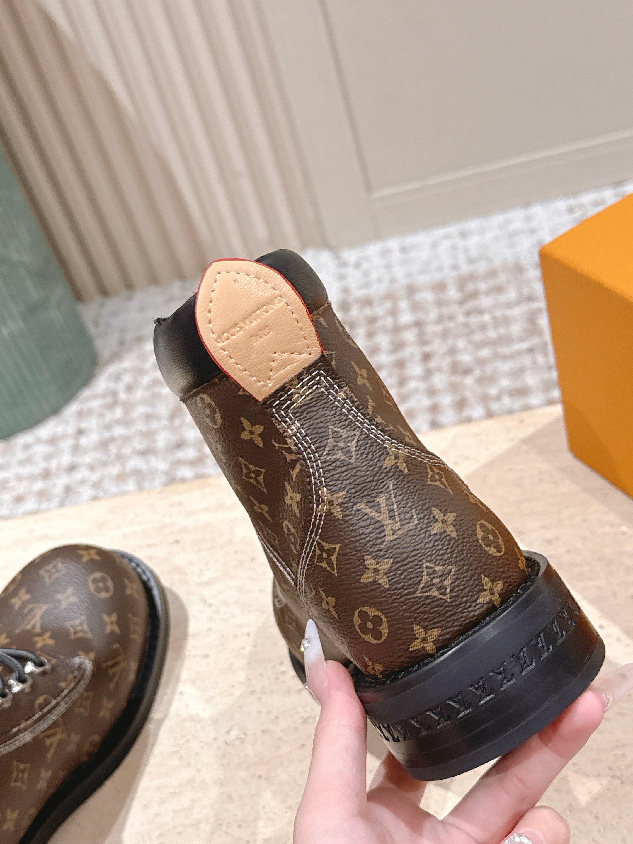 LV Ankle Boots Brown Black Monogram Canvas 555689