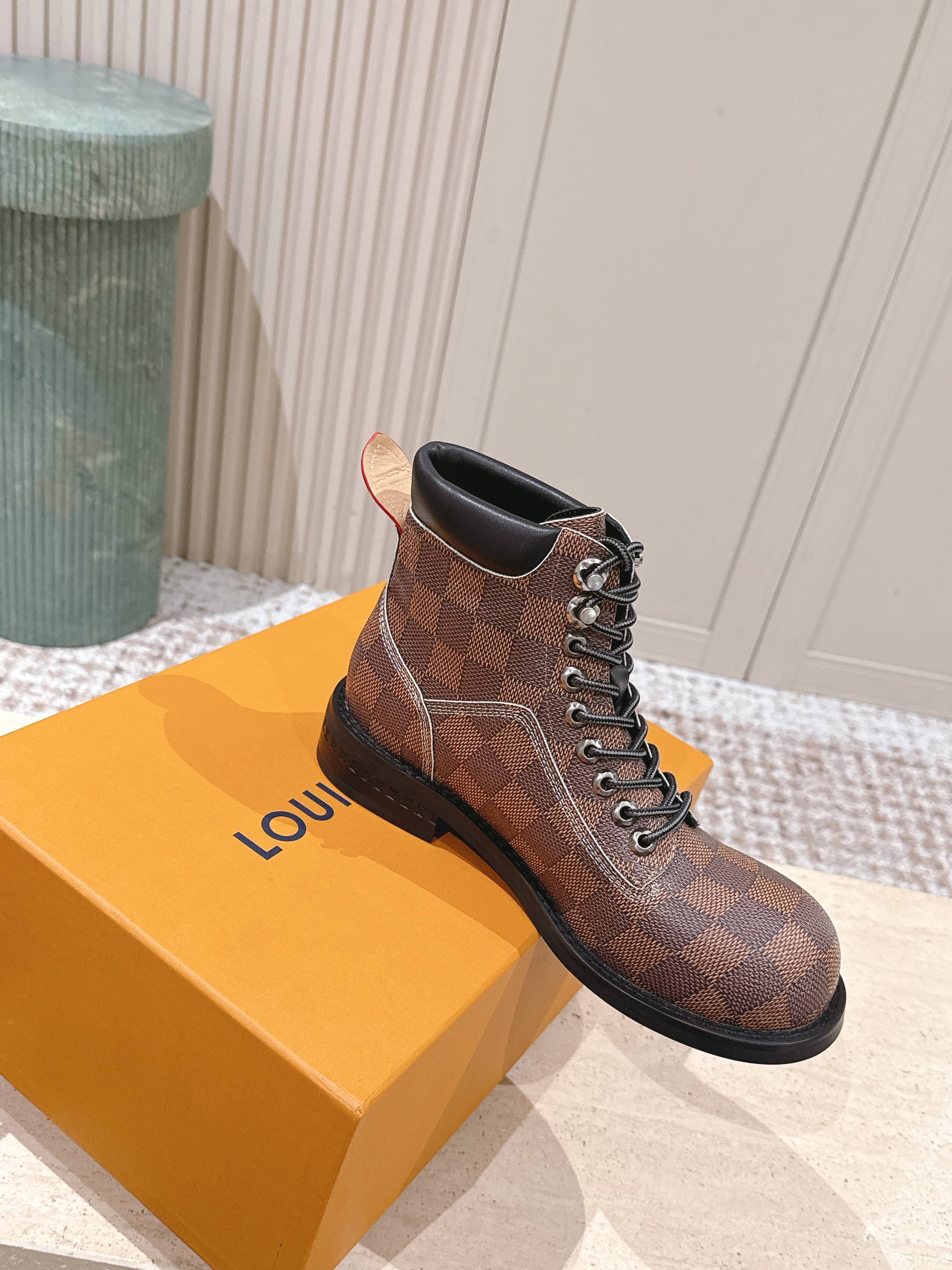 LV Ankle Boots Brown Damier Canvas 555691