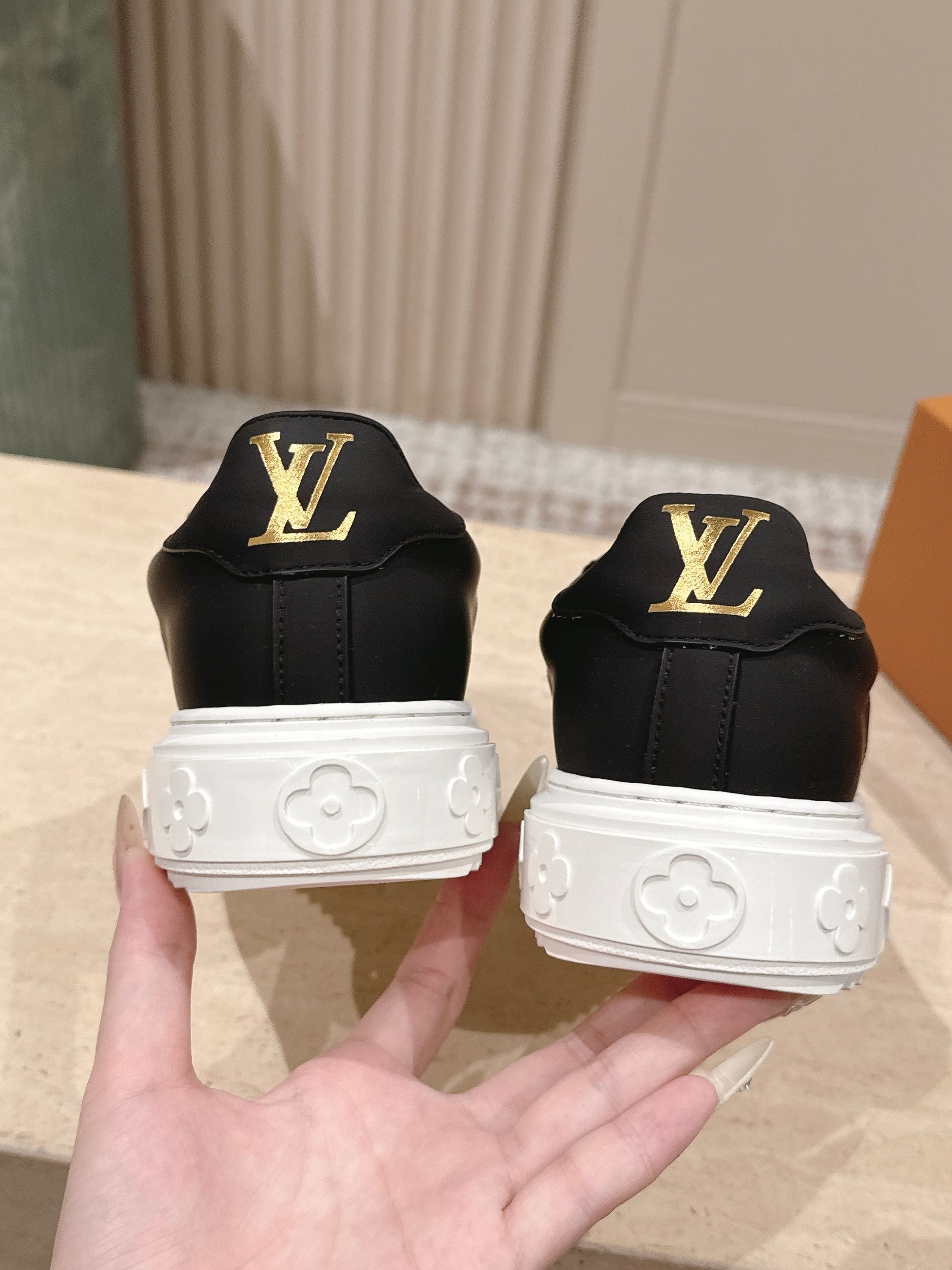 LV 1AICMB Time Out Sneaker Black Perforated Mahina Mongram Leather 555678