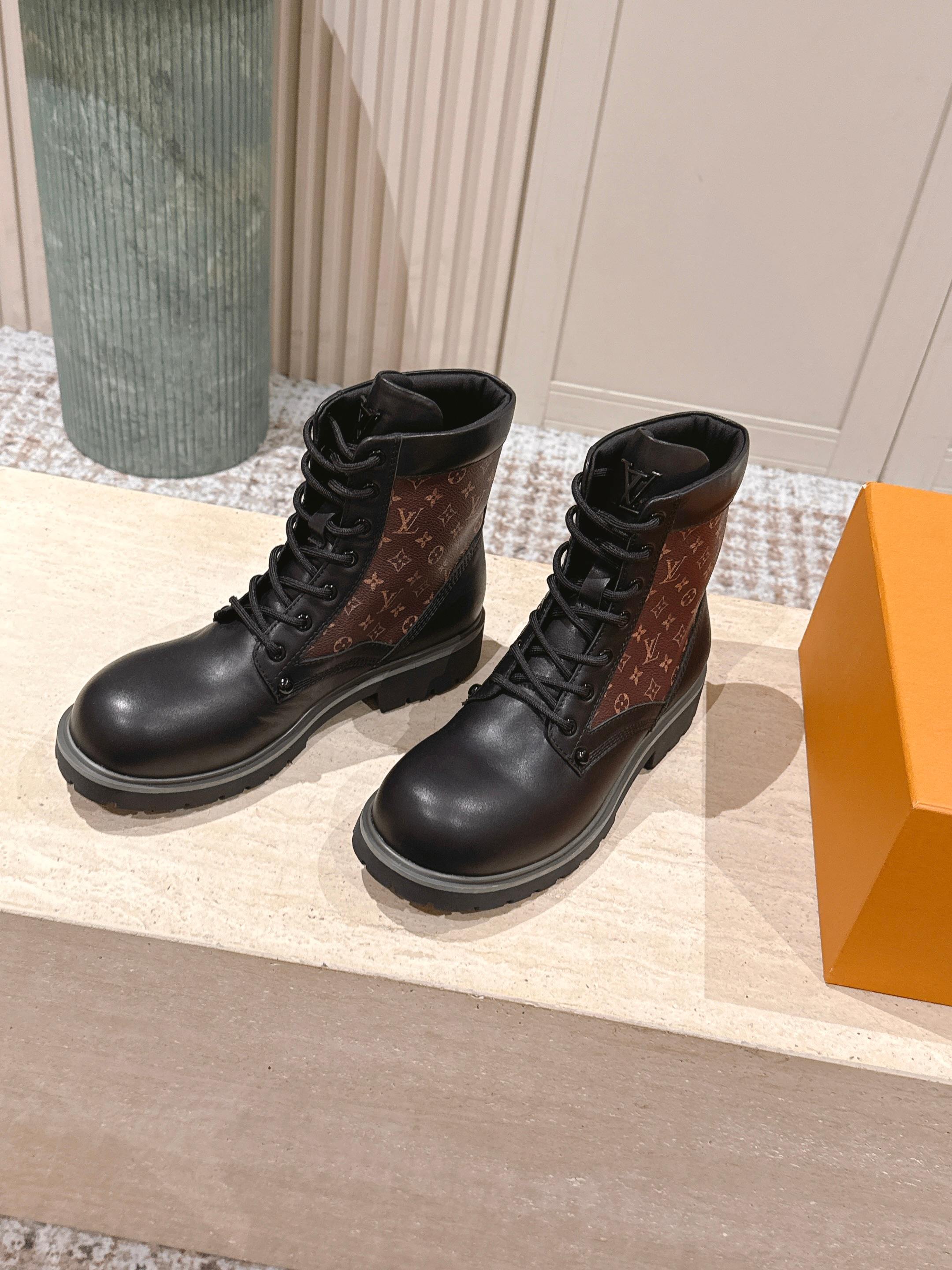 LV Boot Ranger Boots Black Brown Monogram Canvas & Cowhide 556605