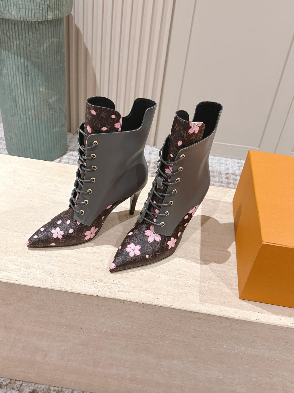 LV AW25 Ankle Boot Grey Monogram Canvas & Plain Calf Leather 555615