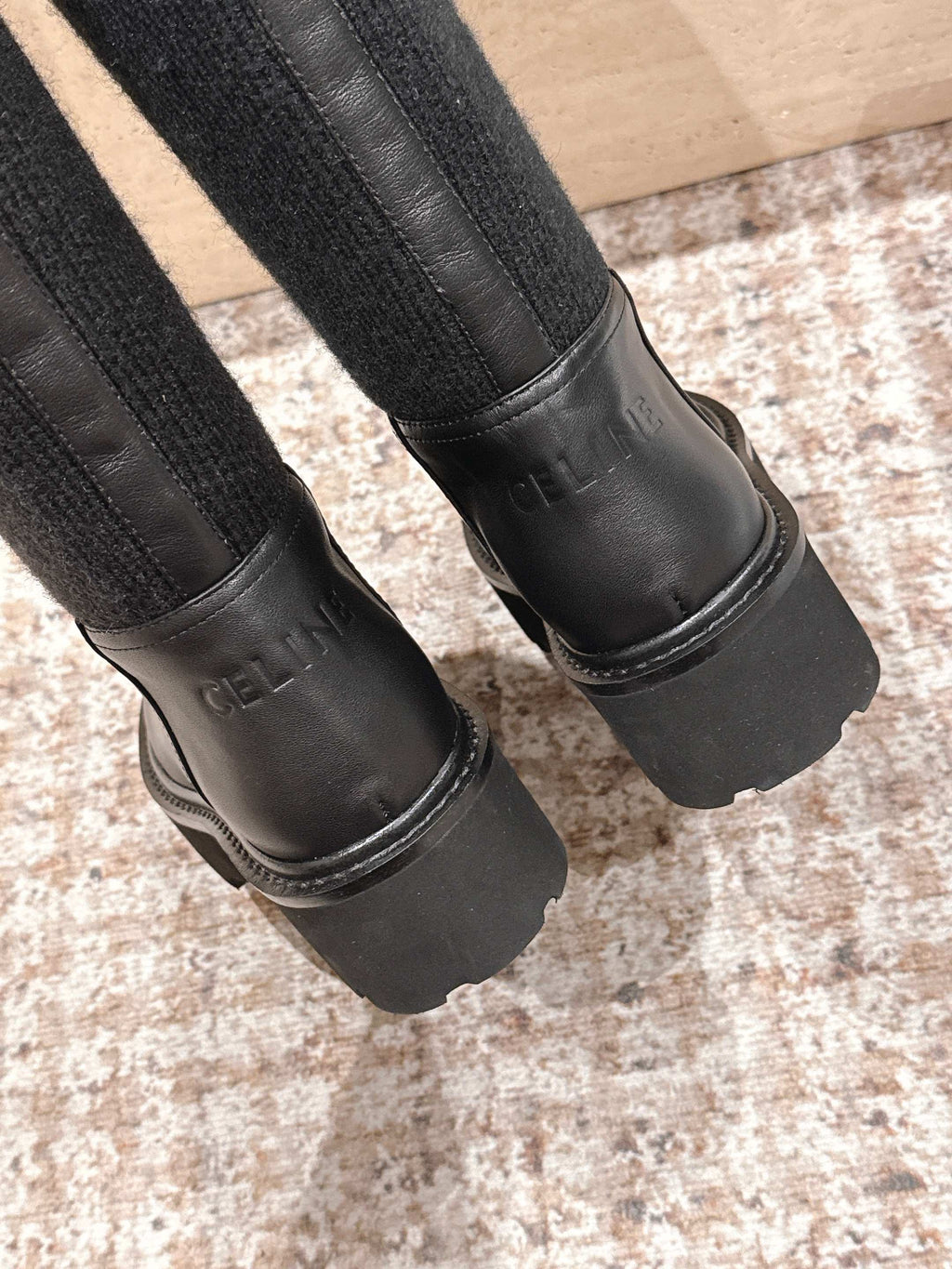 LV Celine Margaret Chelsea Boots Dark Brown  Calfskin and Woolen Fabric 532986
