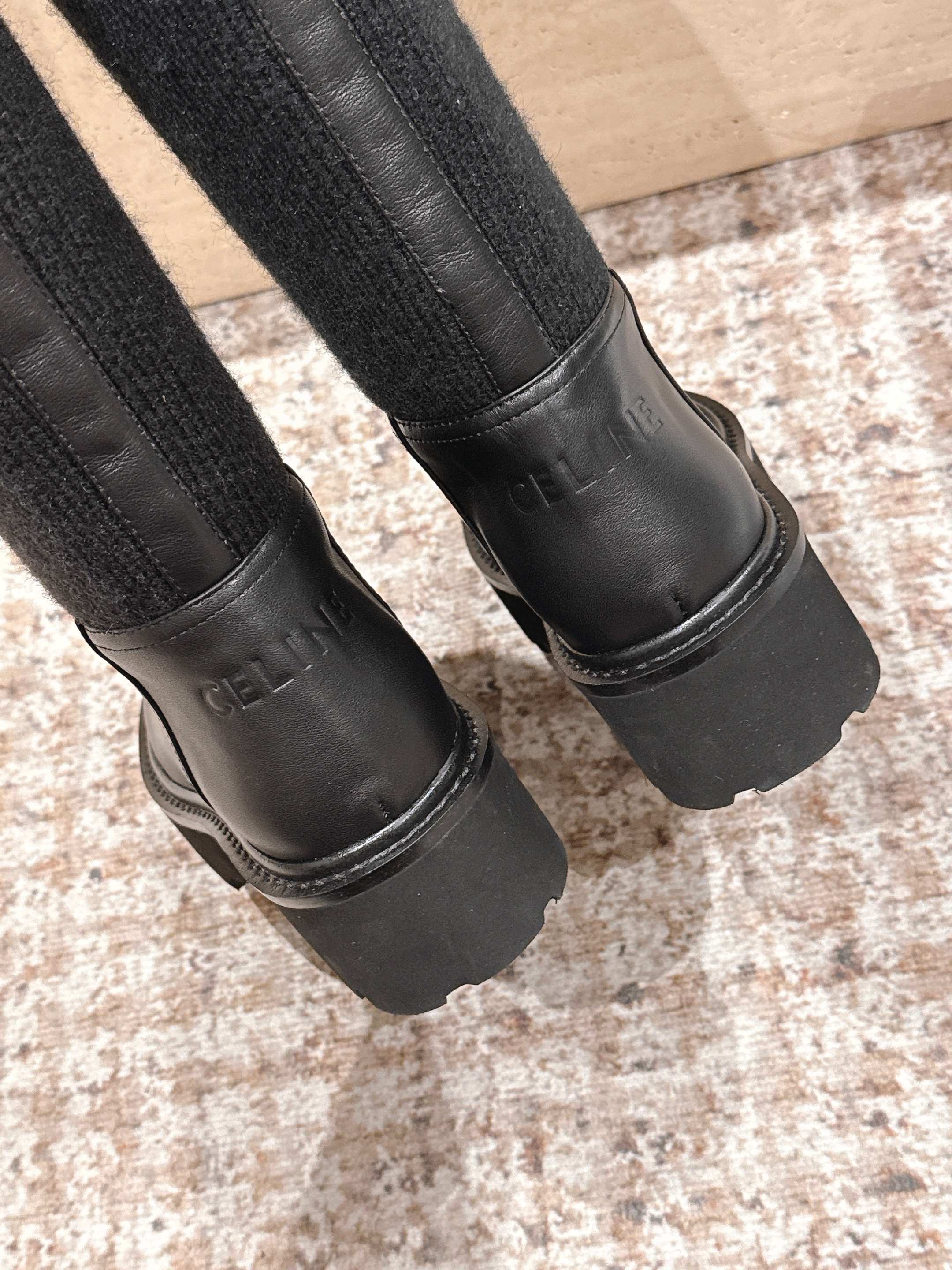 LV Celine Margaret Chelsea Boots Dark Brown  Calfskin and Woolen Fabric 532986