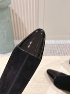 Alaia 2025 Ankle Boot With Patent Leather Cap Toe Black Suede 556086