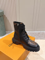 LV Squad Lace-up Ankle Boot 5cm Black Cowhide Monogram Canvas