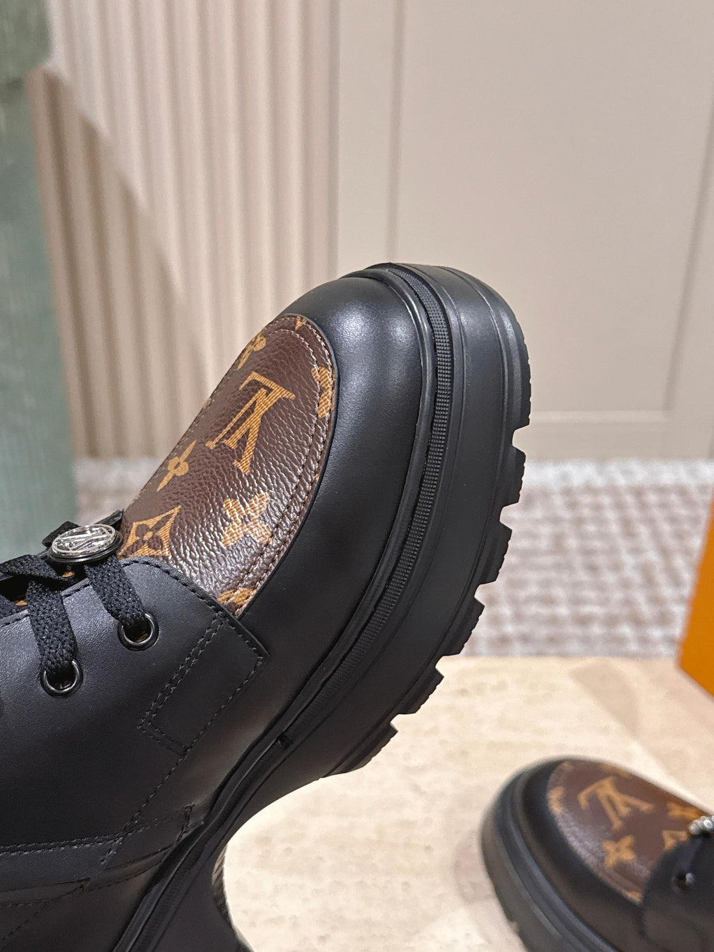 LV Squad Lace-up Ankle Boot 5cm Black Cowhide Monogram Canvas