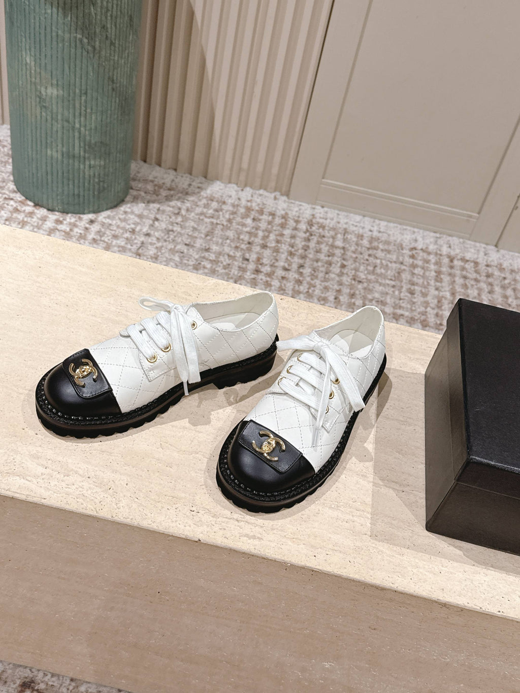 CC 26s Shoes 2cm Black White Quited Calfskin 583904