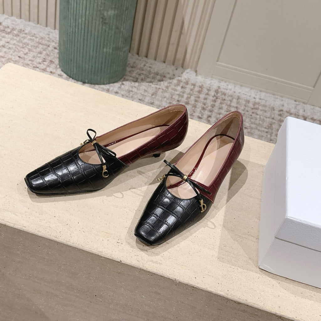 CD M  Pump 4cm Black Burgundy Crocodile-Printed Calfskin 694201