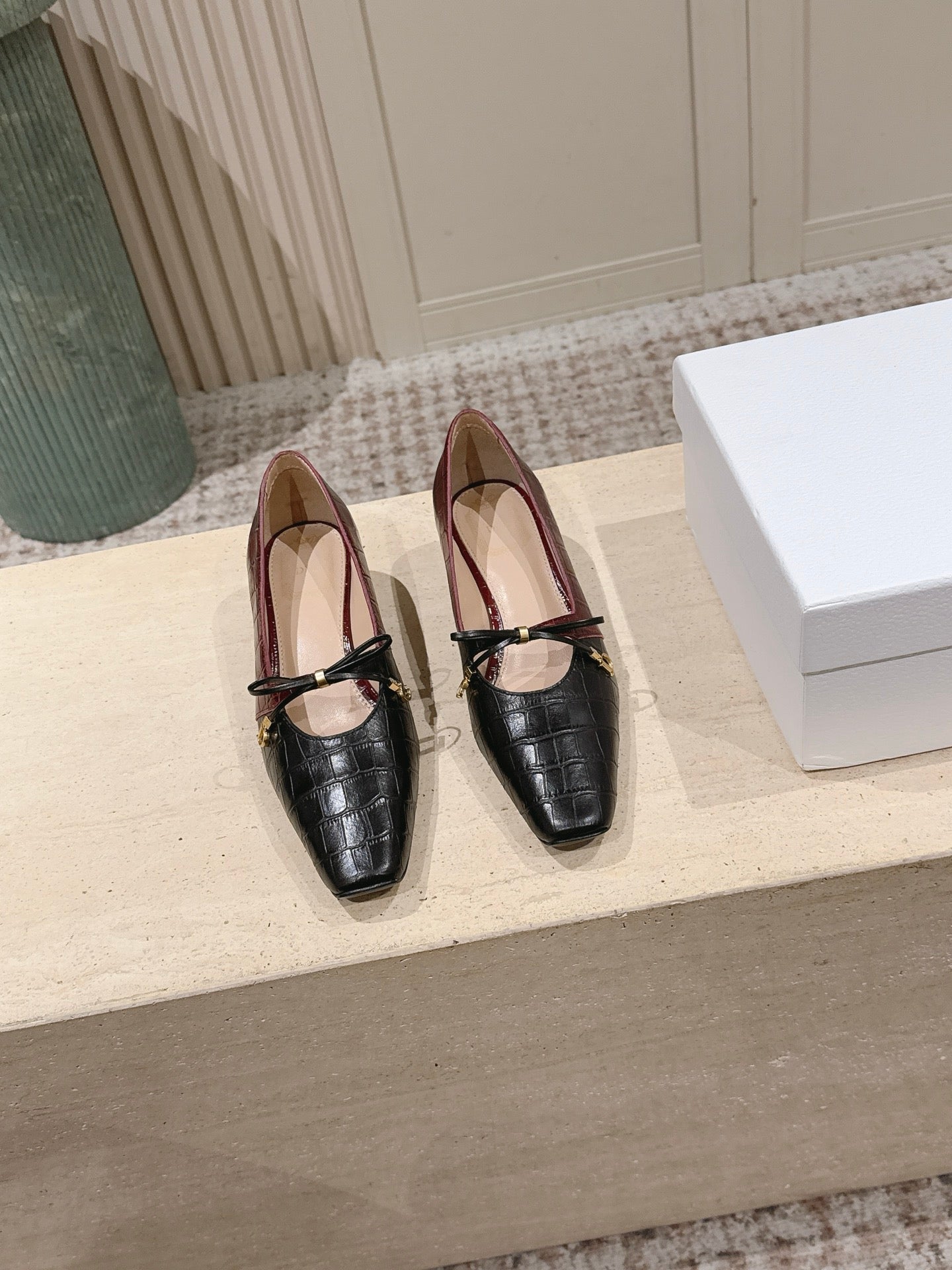 CD M  Pump 4cm Black Burgundy Crocodile-Printed Calfskin 694201
