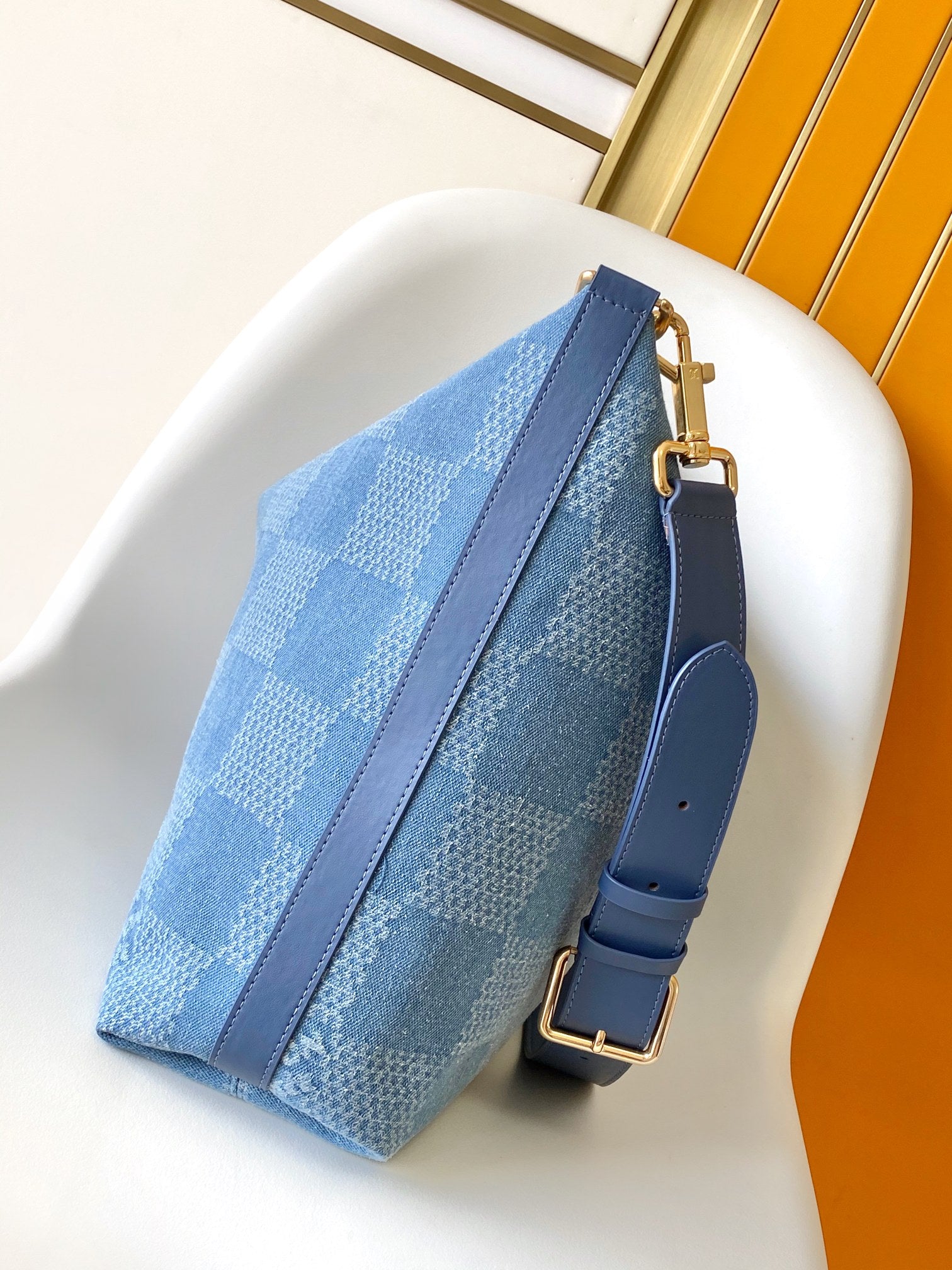 LV Vagabond Hobo 38cm Blue Cotton with 3D Damier Denim GHW