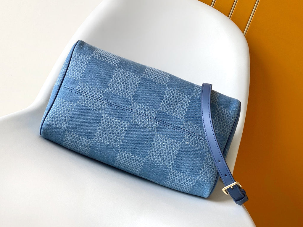 LV Speedy 30 Bandoulière Blue Cotton with 3D Damier Denim GHW
