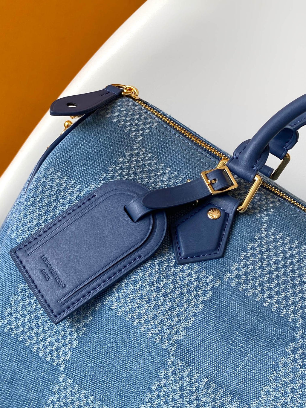 LV Speedy 30 Bandoulière Blue Cotton with 3D Damier Denim GHW