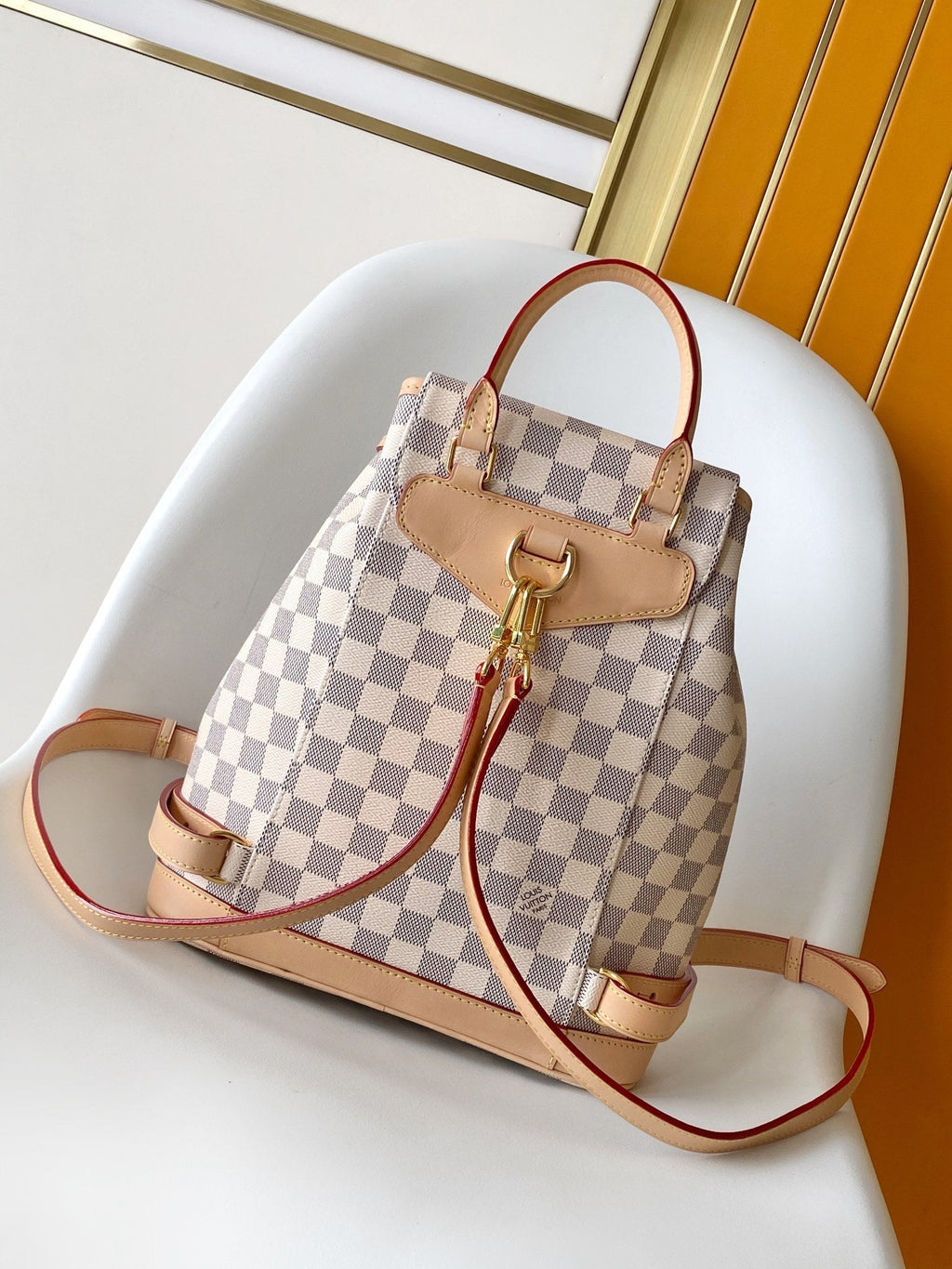LV Montsouris PM Backpack Beige Damier Azur Pattern Canvas GHW