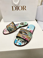 CD 26s Embroidered Sandals Blue Multicolor Canvas Leather 683006