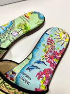 CD 26s Embroidered Sandals Blue Green Multicolor Canvas Leather 683008