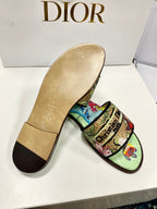CD 26s Embroidered Sandals Blue Green Multicolor Canvas Leather 683008