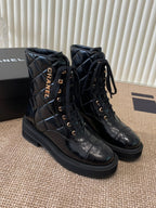 Chanel Electric Ankle Show Boot Black Glossy Leather 507527