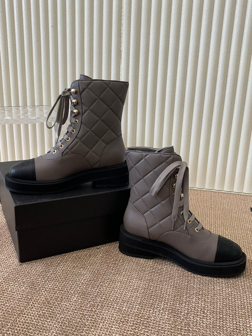 Chanel Electric Show Ankle Boot jBrown and Black Leather 507523