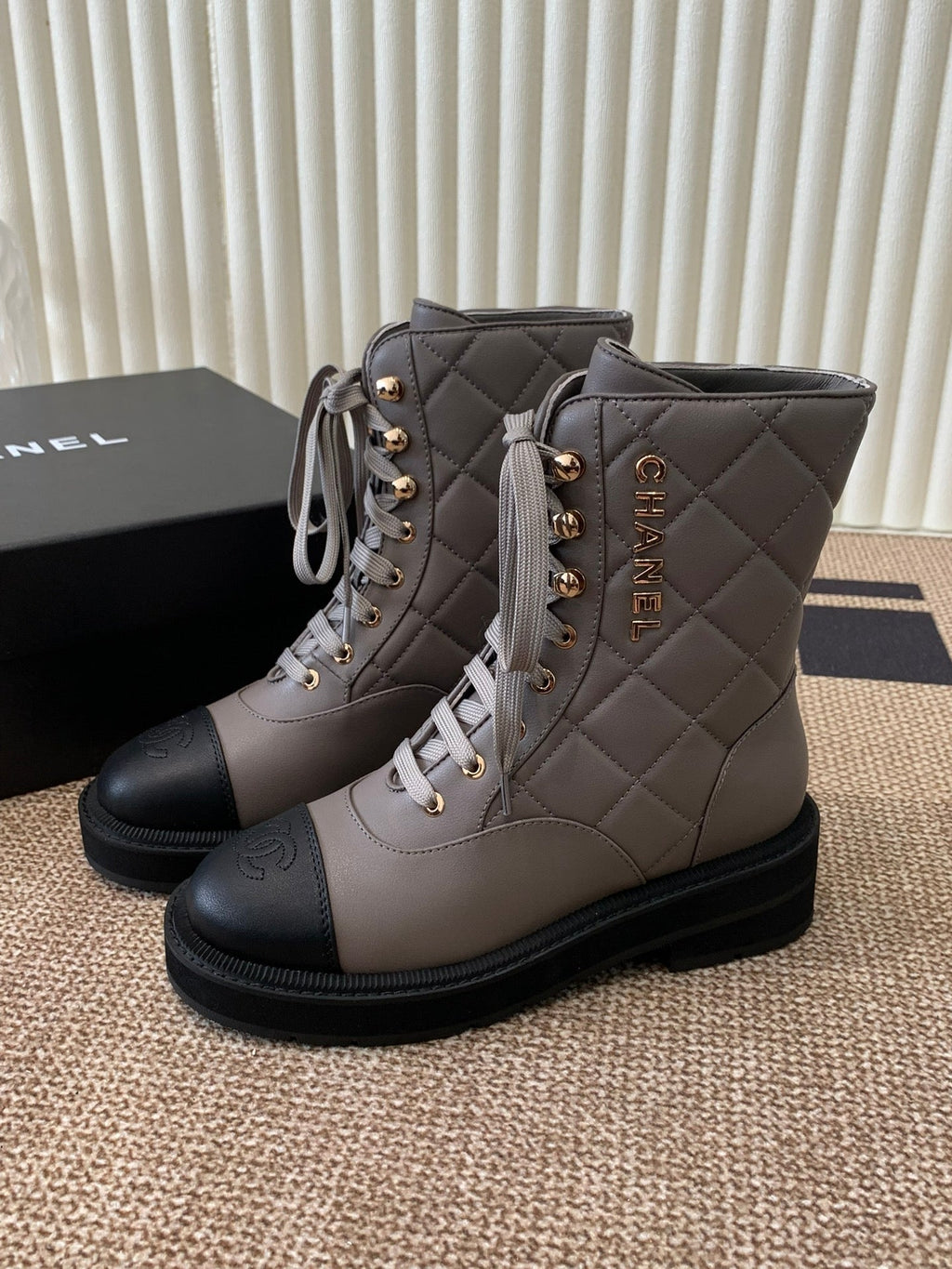 Chanel Electric Show Ankle Boot jBrown and Black Leather 507523