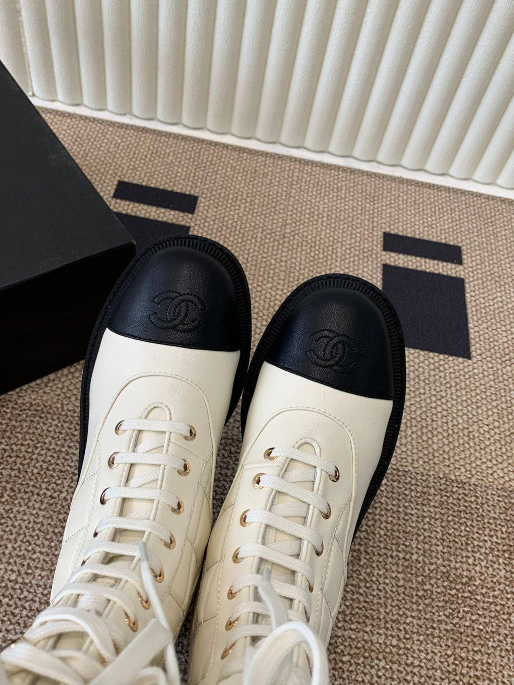 Chanel Electric Show Boot Cream and Black Leather 507522