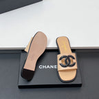 CC Slippers In Dark Beige Calfskin 149746