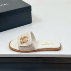 CC Slippers In White Palm Fiber 149725