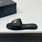 CC Slippers In Black Palm Fiber 149729