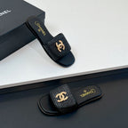 CC Slippers In Black Palm Fiber 149729