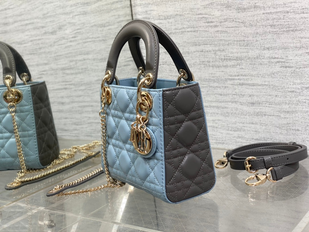 Lady Bag 17cm Celeste Blue Grey Lambksin