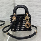 Lady Micro Bag 10cm Black Canvas Diamond Pearl
