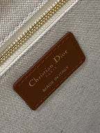 Medium Book Tote 37 Beige Oblique Embroidered Raffia Camel Calfskin